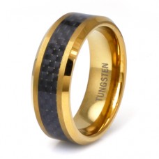 Gold Plated Tungsten Carbide Ring with Black Carbon Fiber Inlay